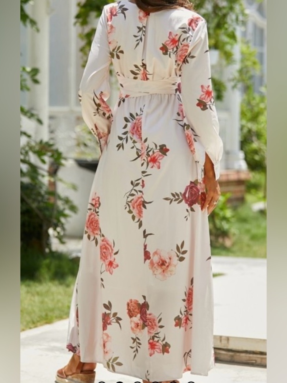 Curvedream ivory long sleeve floral maxi v-neck dress, size XL, fits like L - Picture 5 of 10
